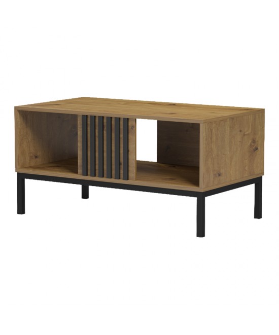 Τραπέζι σαλονιού Delanka pakoworld oak-μαύρο 92x50x46εκ Τραπέζι σαλονιού Delanka pakoworld oak-μαύρο 92x50x46εκ