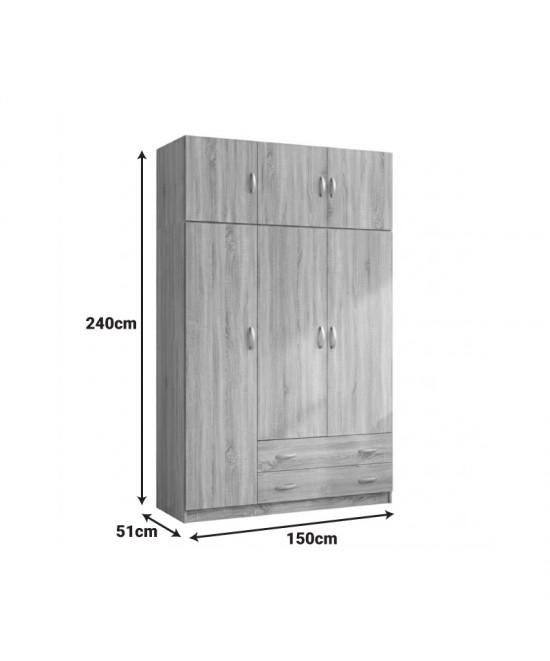 Ντουλάπα τρίφυλλη με πατάρι Alvia pakoworld wenge 150x51x240εκ