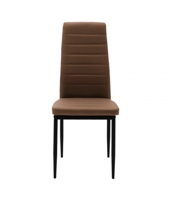 Καρέκλα Parker pakoworld cappuccino PU με μεταλλικό μαύρο πόδι 41x48x96εκ