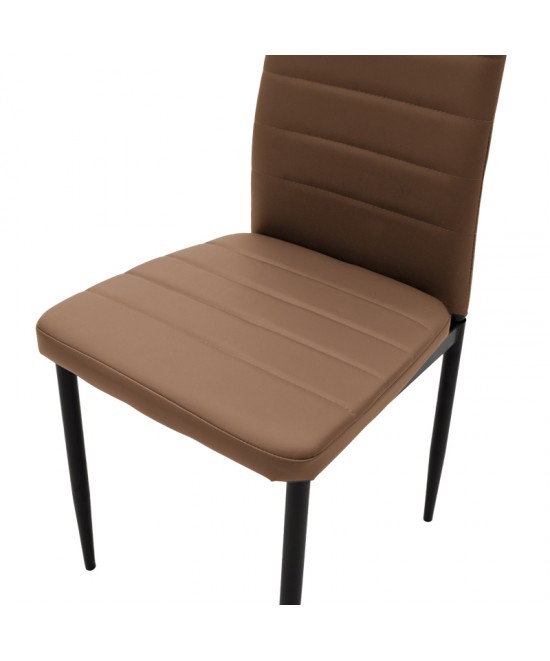 Καρέκλα Parker pakoworld cappuccino PU με μεταλλικό μαύρο πόδι 41x48x96εκ