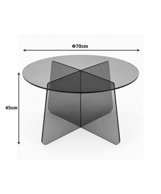 Τραπέζι σαλονιού Cleary pakoworld tempered 8mm γυαλί ανθρακί Φ70x45εκ