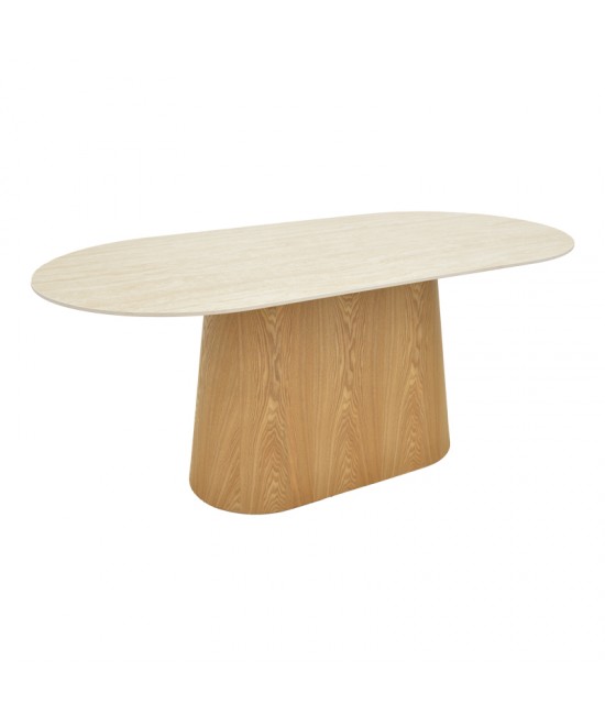Τραπέζι Karlino pakoworld sintered stone σε όψη τραβερτίνας-mdf σε φυσική απόχρωση 180x90x76εκ