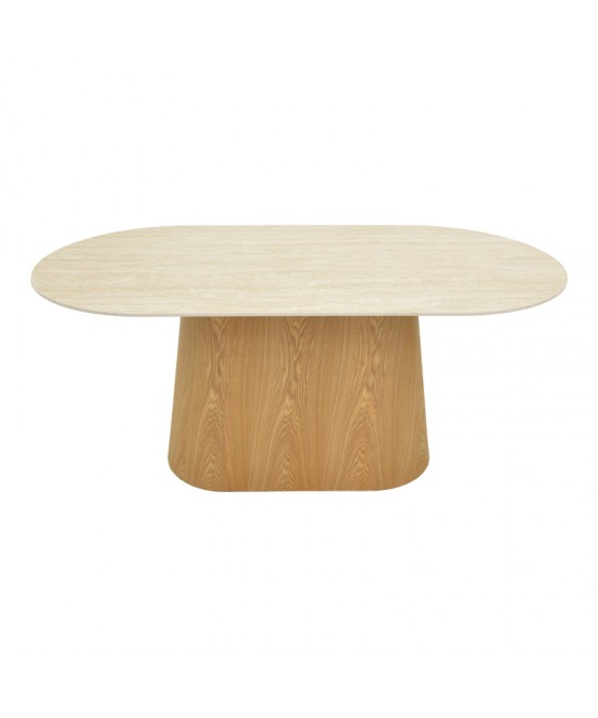 Τραπέζι Karlino pakoworld sintered stone σε όψη τραβερτίνας-mdf σε φυσική απόχρωση 180x90x76εκ
