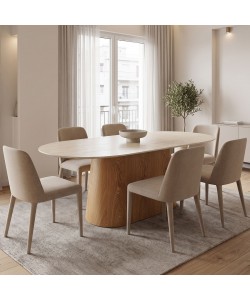 Τραπέζι Karlino pakoworld sintered stone σε όψη τραβερτίνας-mdf σε φυσική απόχρωση 180x90x76εκ