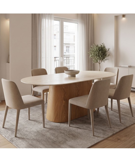 Τραπέζι Karlino pakoworld sintered stone σε όψη τραβερτίνας-mdf σε φυσική απόχρωση 180x90x76εκ
