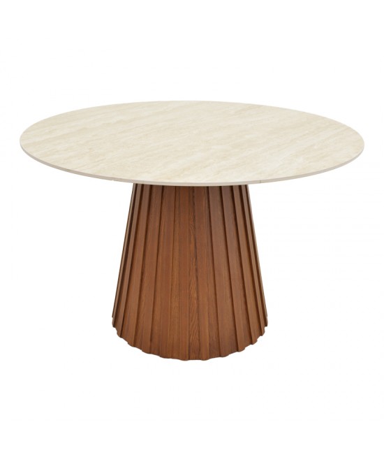Τραπέζι Franzel pakoworld sintered stone σε όψη τραβερτίνας-mdf καρυδί Φ120x75εκ