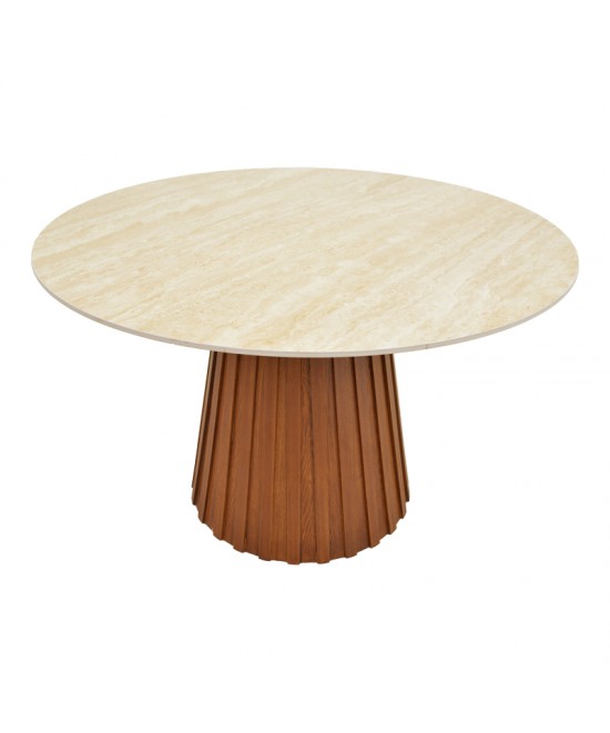 Τραπέζι Franzel pakoworld sintered stone σε όψη τραβερτίνας-mdf καρυδί Φ120x75εκ