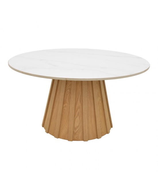Τραπέζι σαλονιού Franzel pakoworld sintered stone σε όψη μαρμάρου-mdf σε φυσική απόχρωση Φ80x40εκ