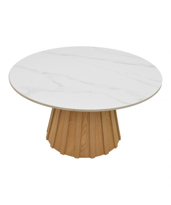Τραπέζι σαλονιού Franzel pakoworld sintered stone σε όψη μαρμάρου-mdf σε φυσική απόχρωση Φ80x40εκ