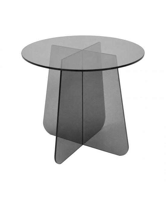 Τραπέζι βοηθητικό Cleary pakoworld tempered 8mm γυαλί ανθρακί Φ50x45εκ
