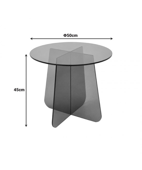 Τραπέζι βοηθητικό Cleary pakoworld tempered 8mm γυαλί ανθρακί Φ50x45εκ