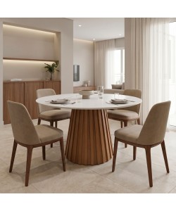 Τραπέζι Franzel pakoworld sintered stone σε όψη μαρμάρου-mdf σε φυσική απόχρωση Φ120x75εκ