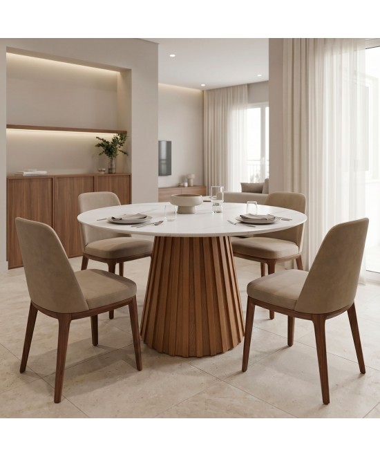Τραπέζι Franzel pakoworld sintered stone σε όψη μαρμάρου-mdf σε φυσική απόχρωση Φ120x75εκ