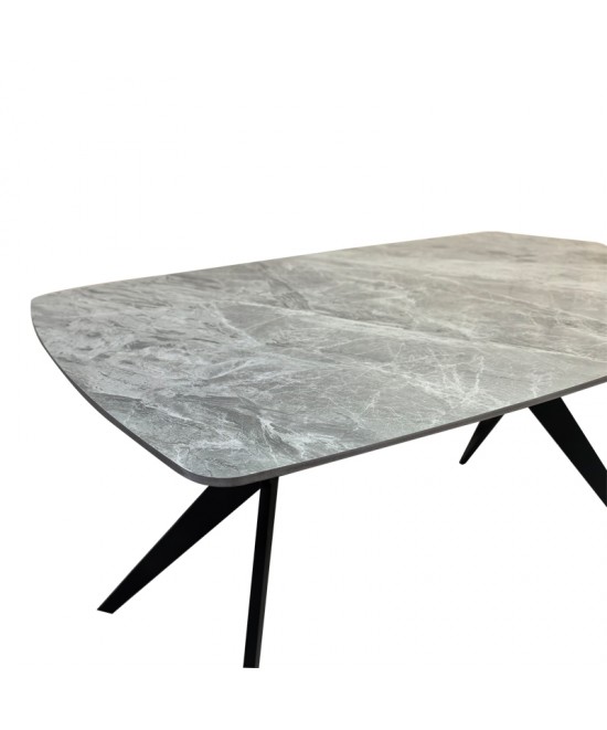 Τραπέζι Ezali pakoworld sintered stone γκρι όψη μαρμάρου με μαύρο μεταλλικό πόδι 140x80x75εκ