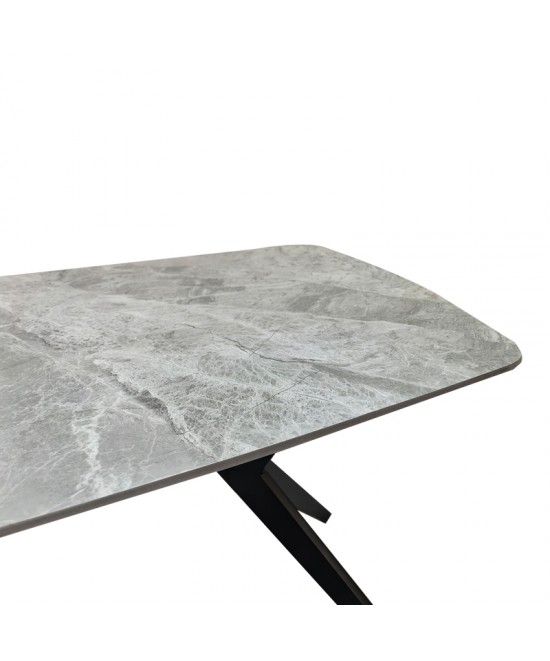 Τραπέζι Ezali pakoworld sintered stone γκρι όψη μαρμάρου με μαύρο μεταλλικό πόδι 140x80x75εκ