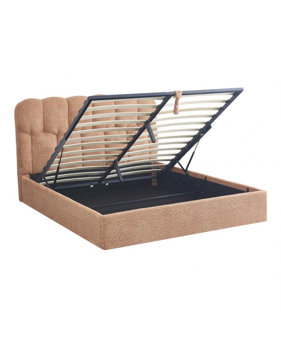 Κρεβάτι διπλό Sectra pakoworld terracotta μπουκλέ ύφασμα 160x200εκ