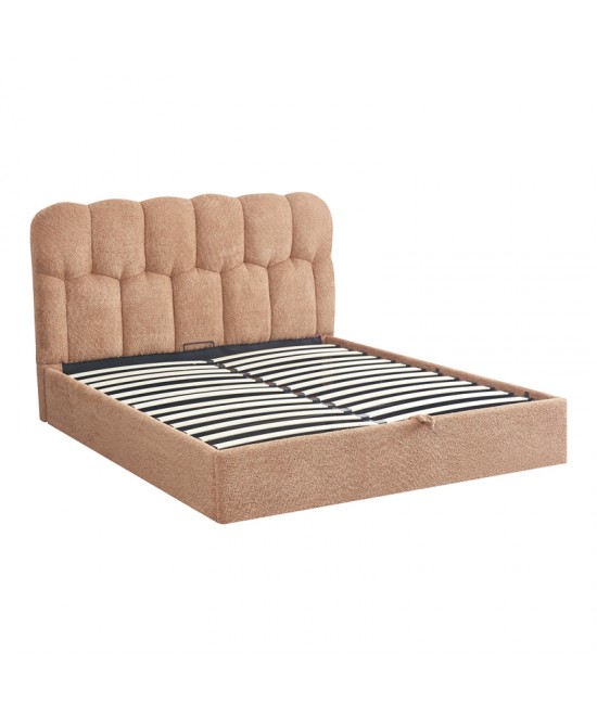 Κρεβάτι διπλό Sectra pakoworld terracotta μπουκλέ ύφασμα 160x200εκ