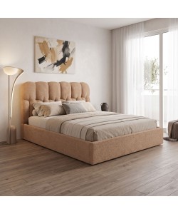 Κρεβάτι διπλό Sectra pakoworld terracotta μπουκλέ ύφασμα 160x200εκ