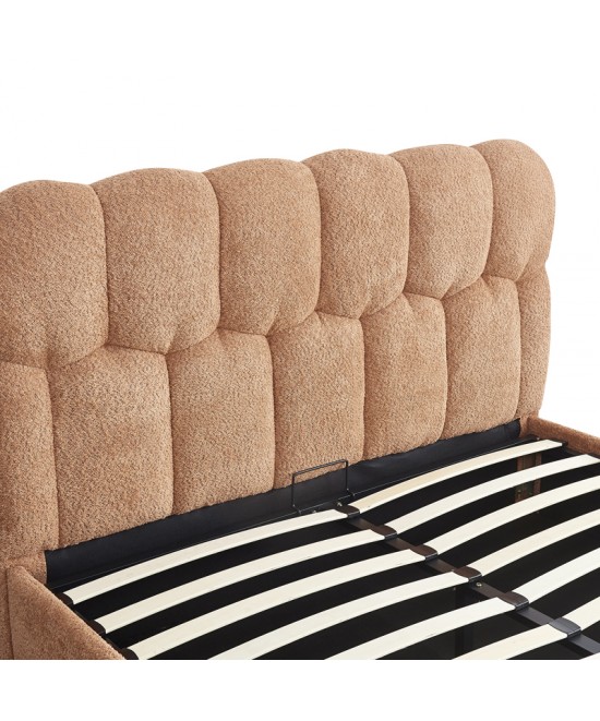 Κρεβάτι διπλό Sectra pakoworld terracotta μπουκλέ ύφασμα 160x200εκ