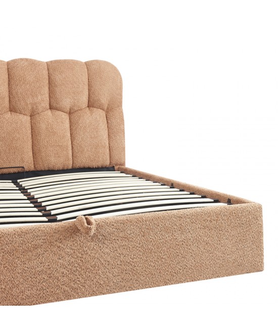 Κρεβάτι διπλό Sectra pakoworld terracotta μπουκλέ ύφασμα 160x200εκ