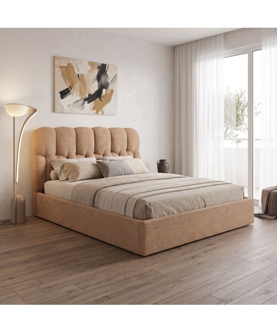 Κρεβάτι διπλό Sectra pakoworld terracotta μπουκλέ ύφασμα 160x200εκ