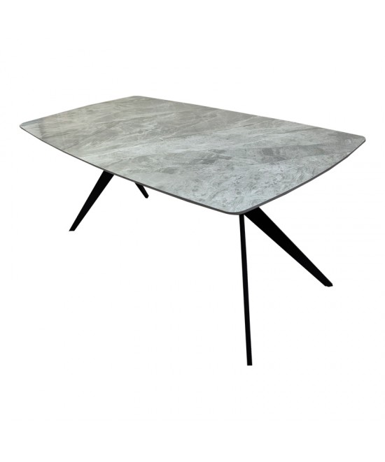 Τραπέζι Ezali pakoworld sintered stone γκρι όψη μαρμάρου με μαύρο μεταλλικό πόδι 180x90x75εκ