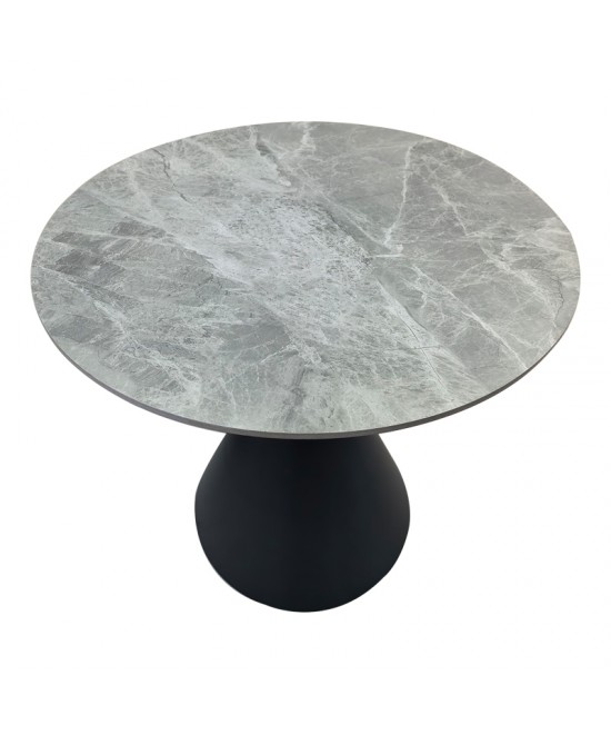 Τραπέζι Flenada pakoworld sintered stone σε γκρι όψη μαρμάρου με μαύρη μεταλλική βάση Φ80x76εκ