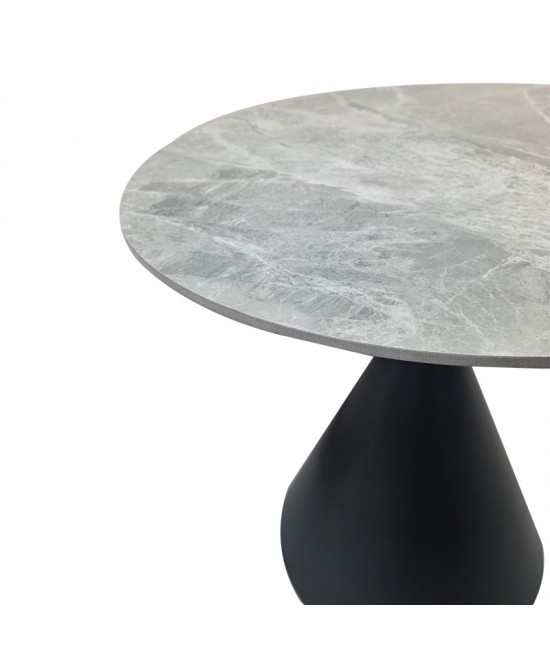 Τραπέζι Flenada pakoworld sintered stone σε γκρι όψη μαρμάρου με μαύρη μεταλλική βάση Φ80x76εκ