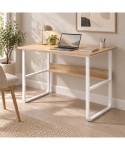 Γραφείο εργασίας Kela pakoworld mdf σε oak απόχρωση με λευκό μέταλλο 100x60x73εκ