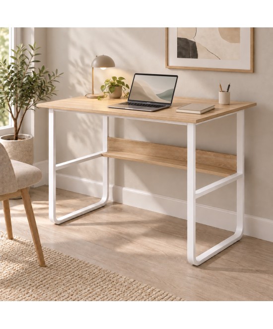 Γραφείο εργασίας Kela pakoworld mdf σε oak απόχρωση με λευκό μέταλλο 100x60x73εκ Γραφείο εργασίας Kela pakoworld mdf σε oak απόχρωση με λευκό μέταλλο 100x60x73εκ