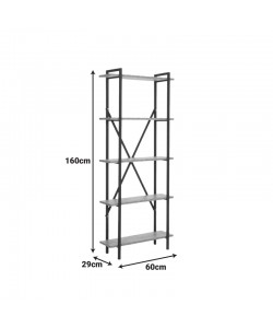 Βιβλιοθήκη Derena pakoworld oak με μαύρο μέταλλο 60x29x160εκ