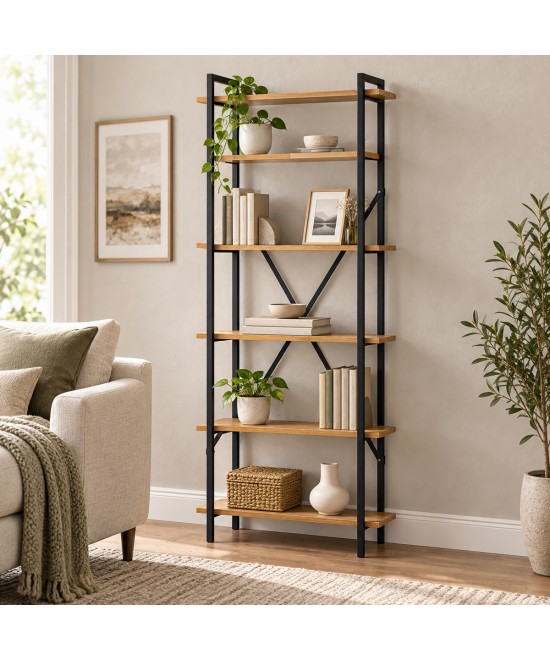 Βιβλιοθήκη Derena pakoworld oak με μαύρο μέταλλο 60x29x160εκ Βιβλιοθήκη Derena pakoworld oak με μαύρο μέταλλο 60x29x160εκ