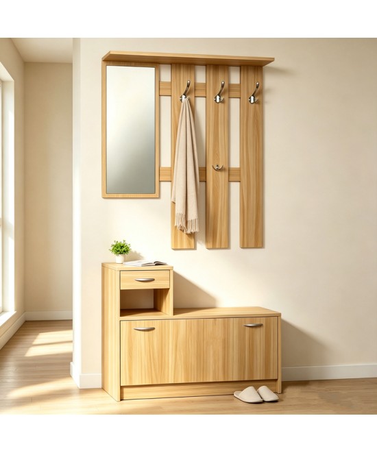 Έπιπλο εισόδου Jentia pakoworld  με καθρέπτη sonoma MDF 100x24x186εκ