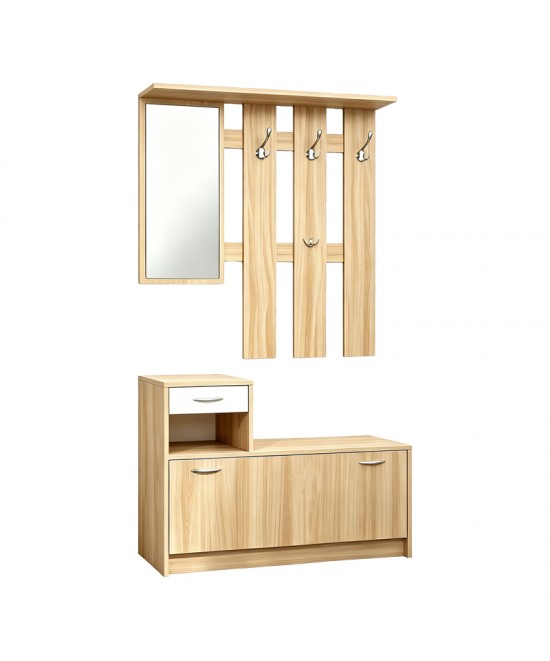 Έπιπλο εισόδου Jentia pakoworld  με καθρέπτη sonoma με λευκό MDF 100x24x186εκ