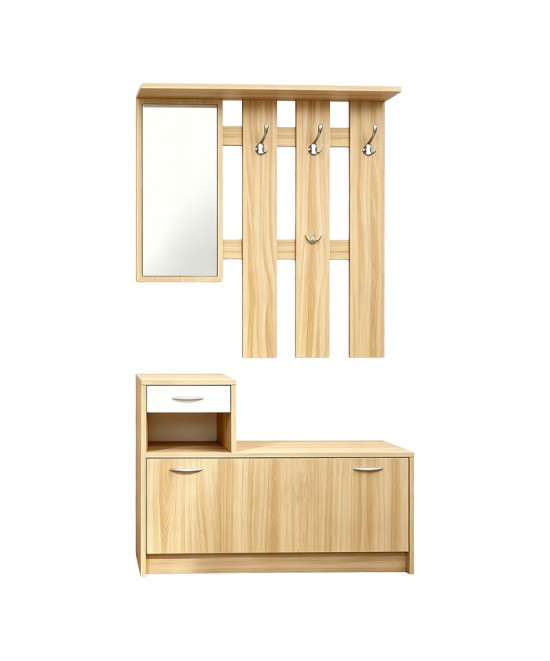 Έπιπλο εισόδου Jentia pakoworld  με καθρέπτη sonoma με λευκό MDF 100x24x186εκ