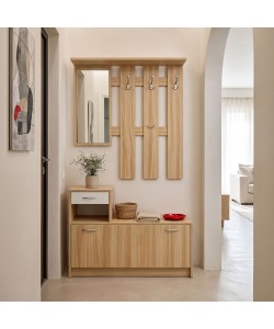Έπιπλο εισόδου Jentia pakoworld  με καθρέπτη sonoma με λευκό MDF 100x24x186εκ