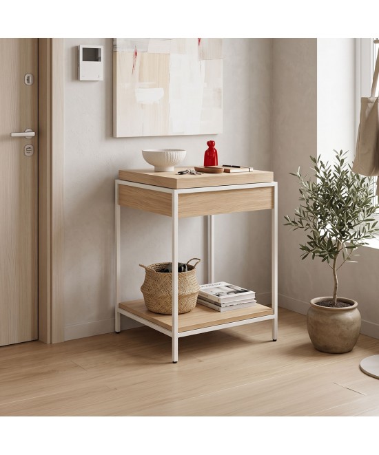 Κονσόλα Odar pakoworld με αποθηκευτικό χώρο sonoma MDF με λευκό μέταλλο 63x63x80εκ Κονσόλα Odar pakoworld με αποθηκευτικό χώρο sonoma MDF με λευκό μέταλλο 63x63x80εκ
