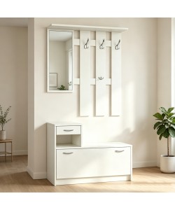 Έπιπλο εισόδου Jentia pakoworld με καθρέπτη λευκό MDF 100x24x186εκ