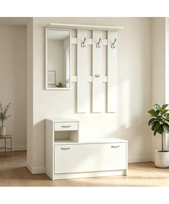 Έπιπλο εισόδου Jentia pakoworld με καθρέπτη λευκό MDF 100x24x186εκ