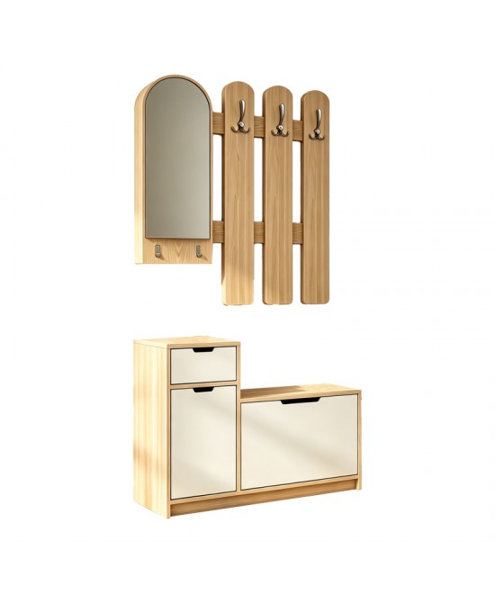 Έπιπλο εισόδου Kenty pakoworld  με καθρέπτη sonoma με λευκό MDF 100x28x110εκ