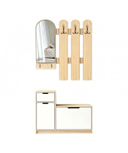 Έπιπλο εισόδου Kenty pakoworld  με καθρέπτη sonoma με λευκό MDF 100x28x110εκ