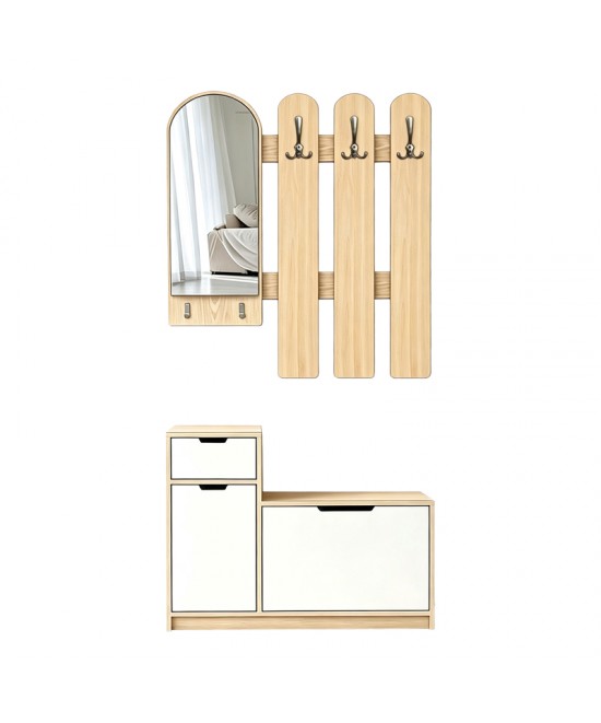 Έπιπλο εισόδου Kenty pakoworld  με καθρέπτη sonoma με λευκό MDF 100x28x110εκ