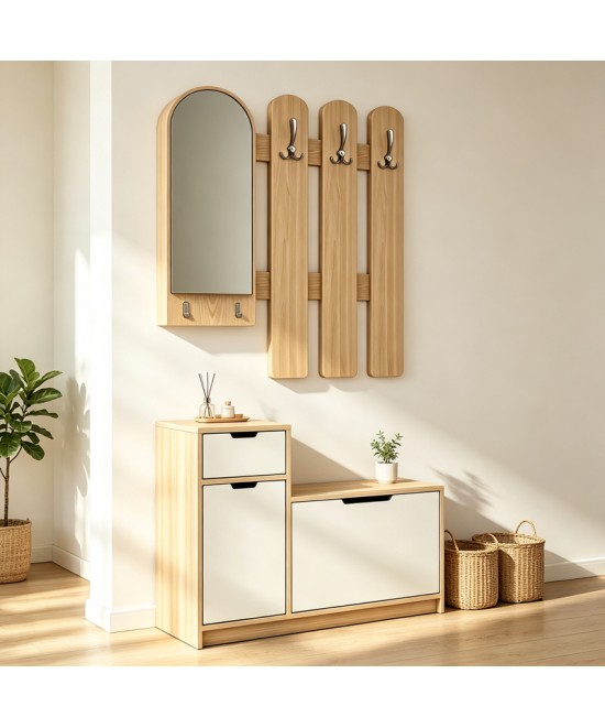 Έπιπλο εισόδου Kenty pakoworld  με καθρέπτη sonoma με λευκό MDF 100x28x110εκ