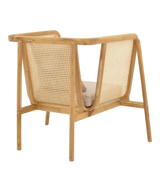 Πολυθρόνα Jenta pakoworld teak ξύλο με rattan σε φυσική απόχρωση και μπεζ μαξιλάρι 72x67x92εκ Πολυθρόνα Jenta pakoworld teak ξύλο με rattan σε φυσική απόχρωση και μπεζ μαξιλάρι 72x67x92εκ