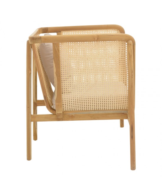 Πολυθρόνα Jenta pakoworld teak ξύλο με rattan σε φυσική απόχρωση και μπεζ μαξιλάρι 72x67x92εκ Πολυθρόνα Jenta pakoworld teak ξύλο με rattan σε φυσική απόχρωση και μπεζ μαξιλάρι 72x67x92εκ