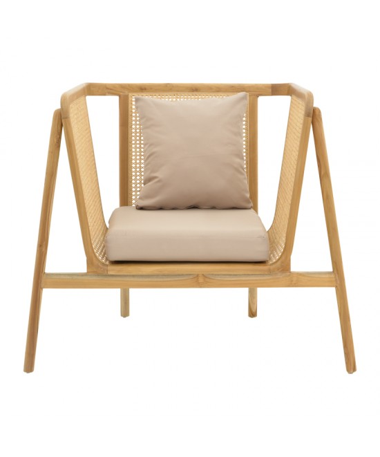 Πολυθρόνα Jenta pakoworld teak ξύλο με rattan σε φυσική απόχρωση και μπεζ μαξιλάρι 72x67x92εκ Πολυθρόνα Jenta pakoworld teak ξύλο με rattan σε φυσική απόχρωση και μπεζ μαξιλάρι 72x67x92εκ