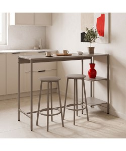 Σετ τραπέζι μπαρ Nexous pakoworld 3τεμ taupe μέταλλο 124x44x100εκ