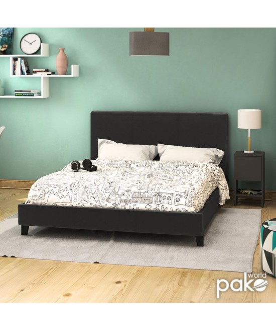 Κρεβάτι Nevil pakoworld διπλό 150x200 PU χρώμα μαύρο ματ