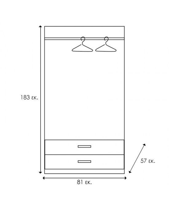 Ντουλάπα ρούχων δίφυλλη OLYMPUS pakoworld χρώμα castillo-toro 81x57x183εκ