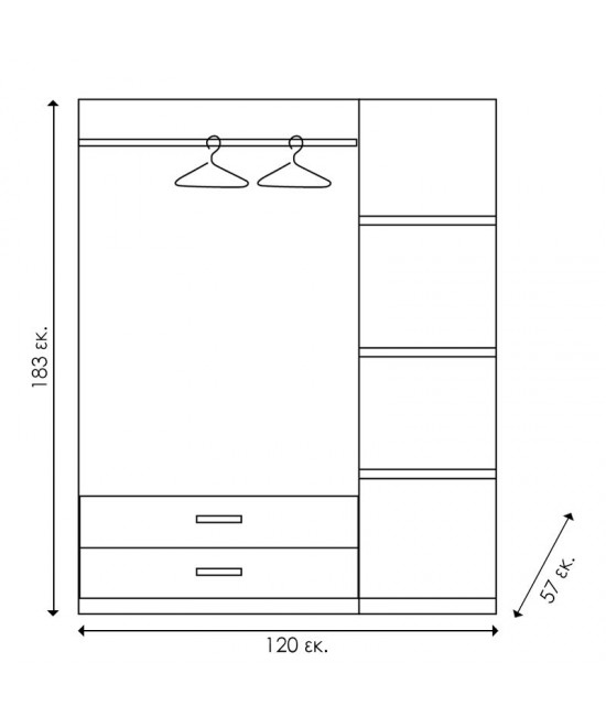 Ντουλάπα ρούχων τρίφυλλη OLYMPUS pakoworld χρώμα castillo-toro 120x57x183εκ